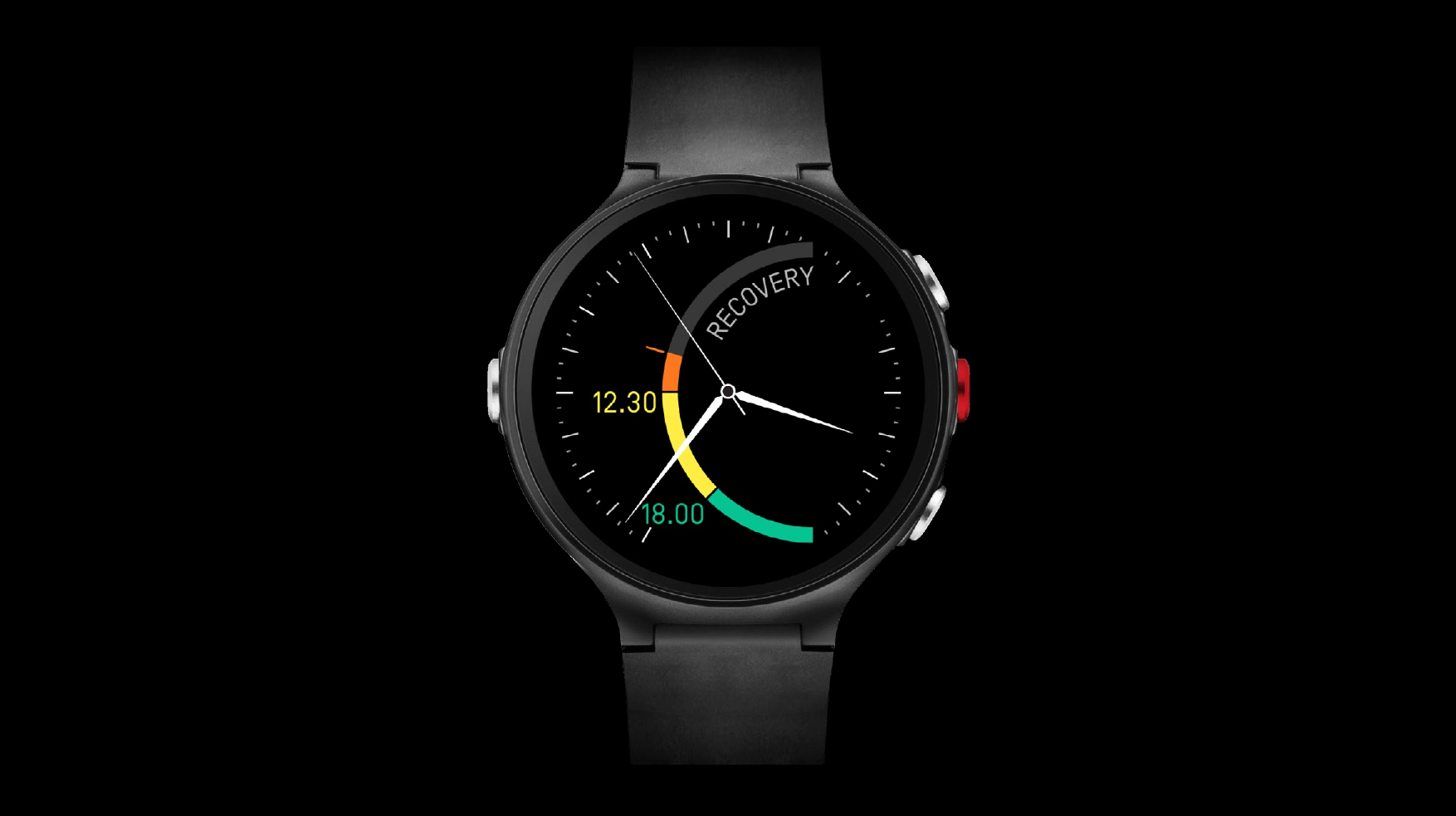 Polar smartwatch Recovery watchface with an orange-to-green arc gauge
